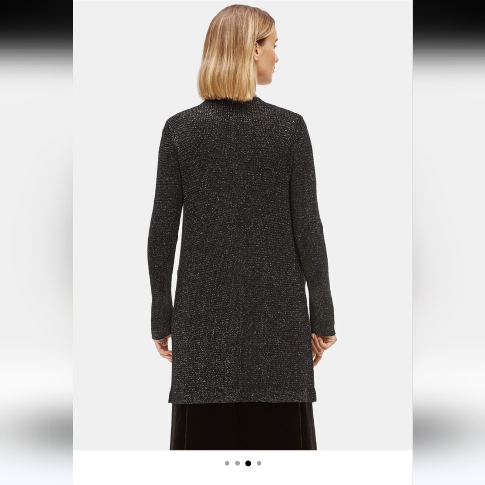 EILEEN FISHER Black Size M Sparkle Merino Straight Long Cardigan, Like New - Picture 2 of 7